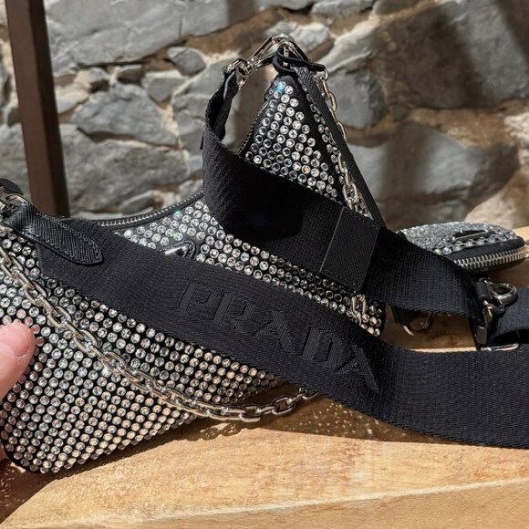 Prada Re-Edition 2005 Crystal Embellished Satin Shoulder Bag W/ Pouch - Picture 11 of 16